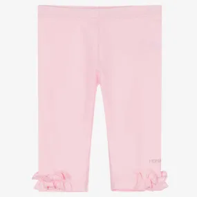 Girls Pink Cotton Ruffle Leggings