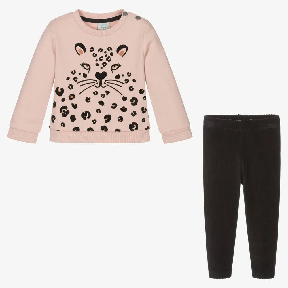 Girls Pink Leopard Leggings Set