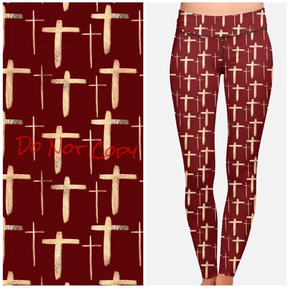 Golden Crosses Maroon Leggings