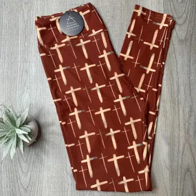 Golden Crosses Maroon Leggings