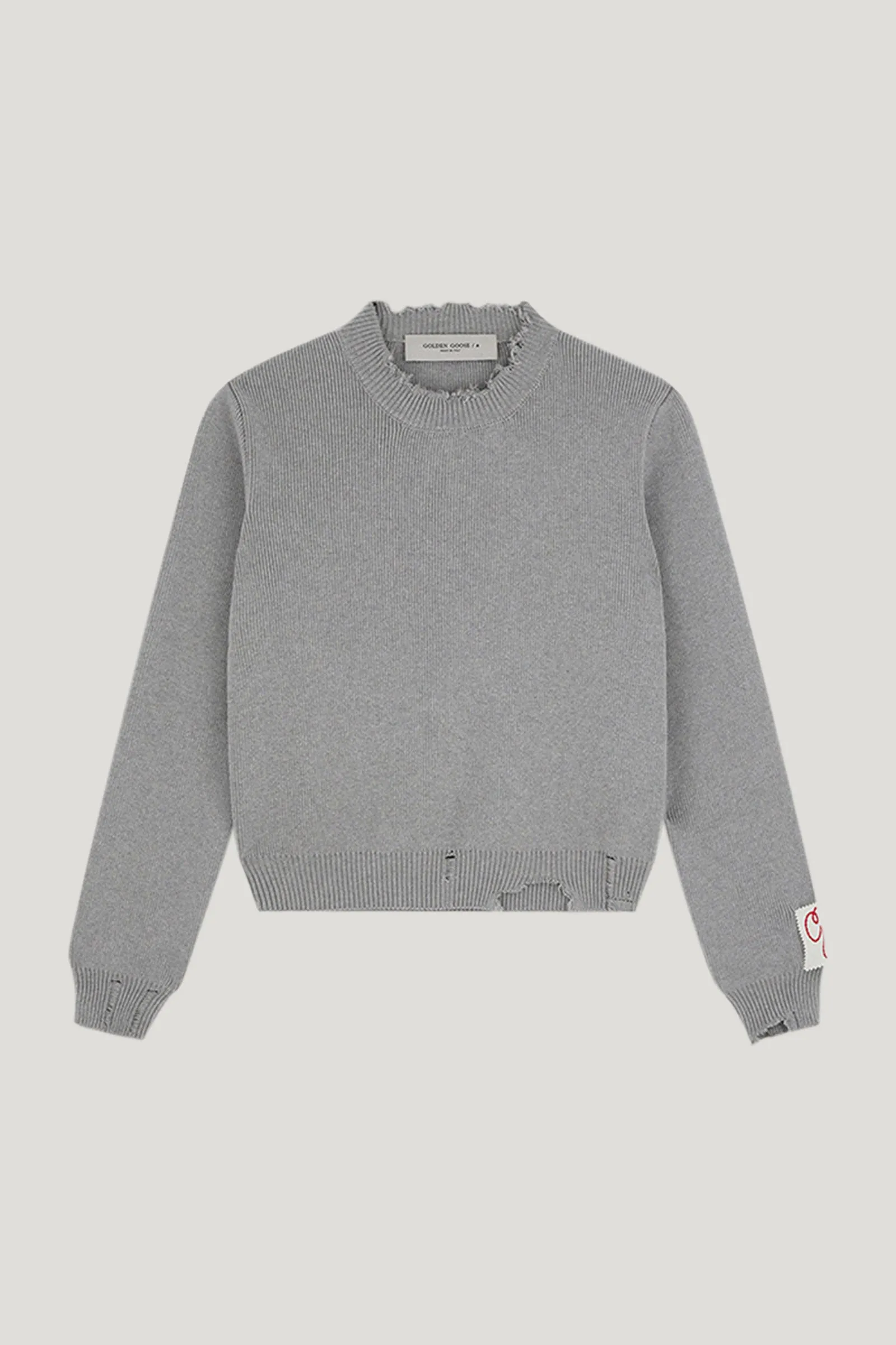 Grey Distressed Crew Neck Sweater