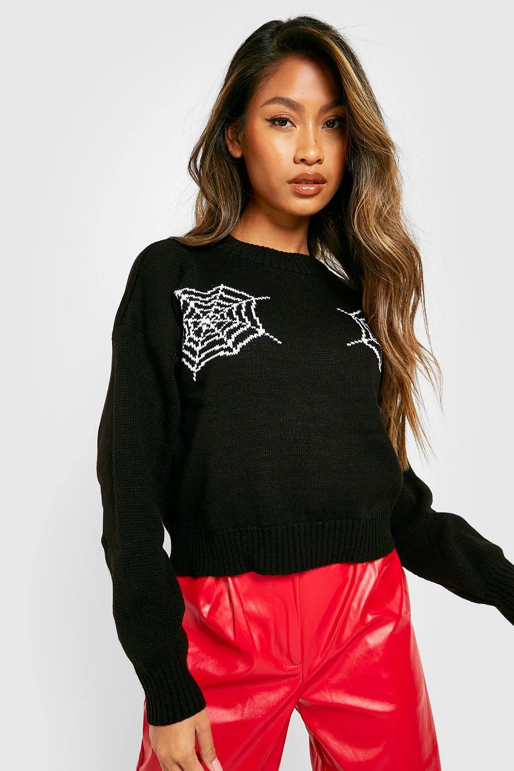 Halloween Cobweb Crop Sweater