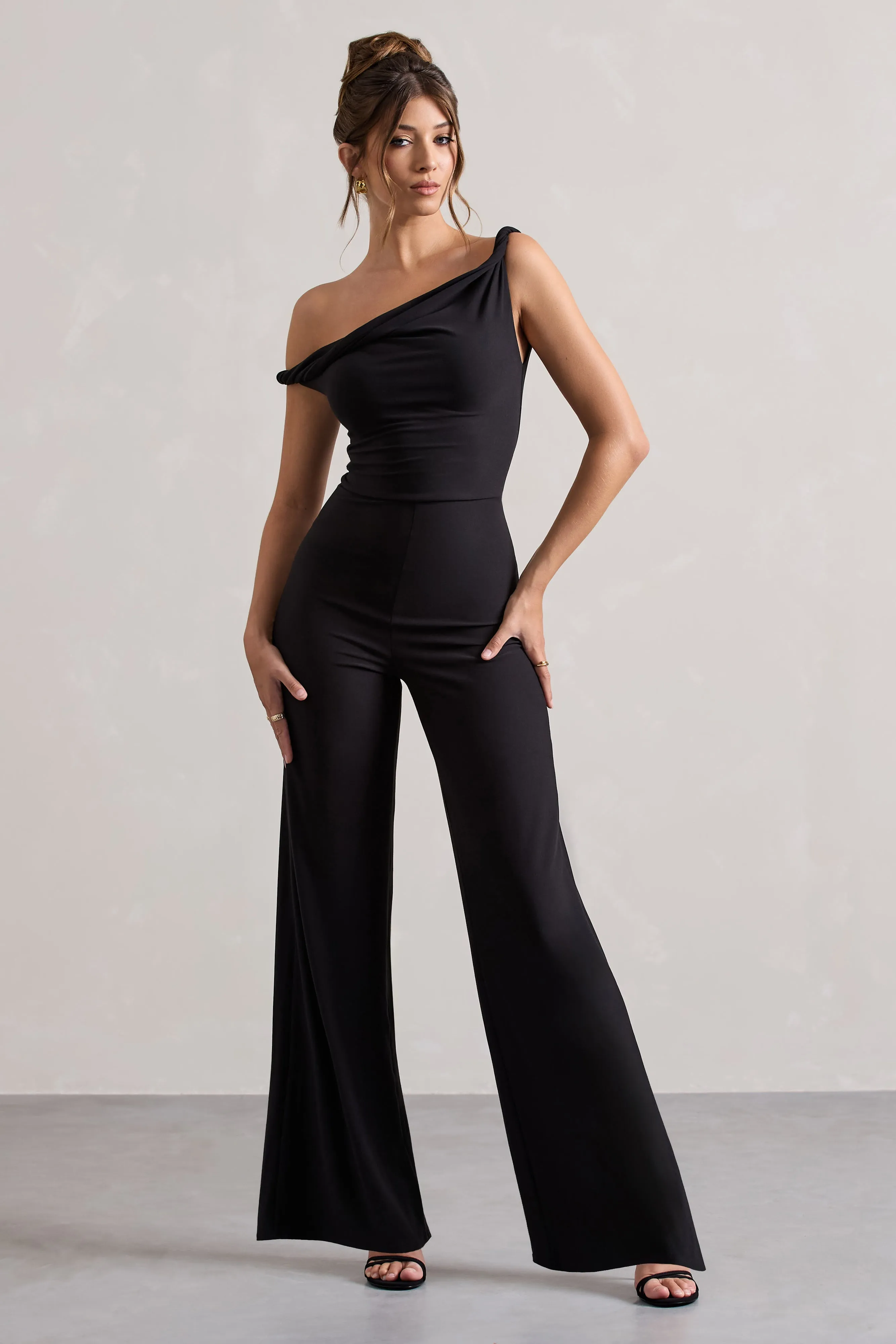 Hayes | Black Twisted Asymmetric Wide-Leg Jumpsuit