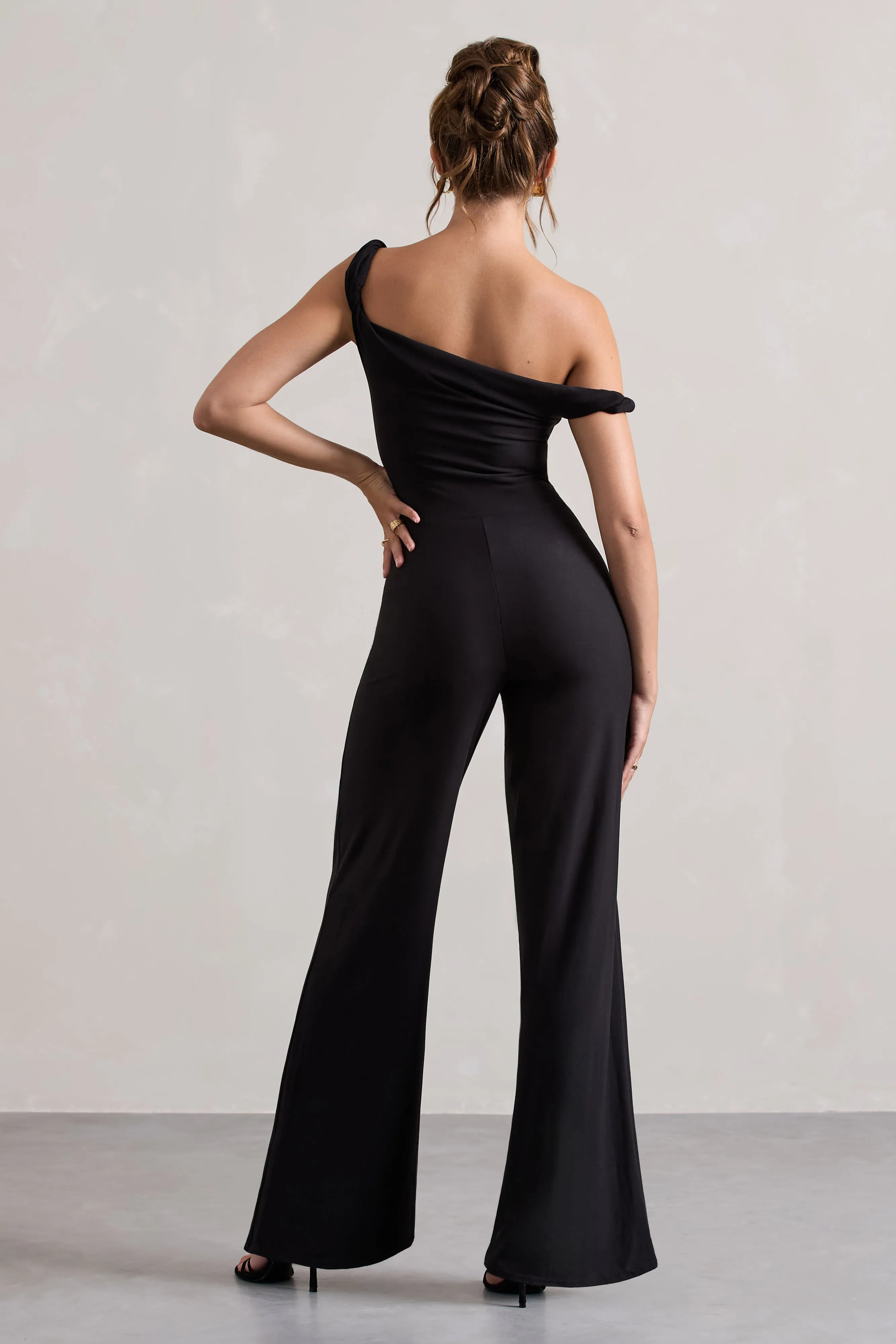 Hayes | Black Twisted Asymmetric Wide-Leg Jumpsuit