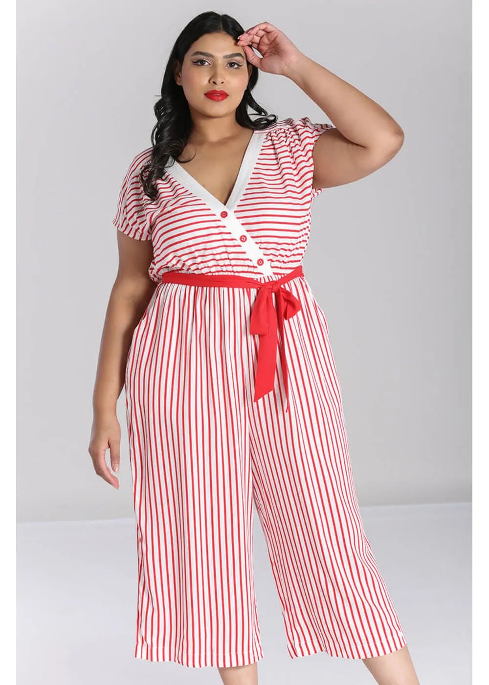 Hell Bunny Ahoy Stripe 40's Jumpsuit Red