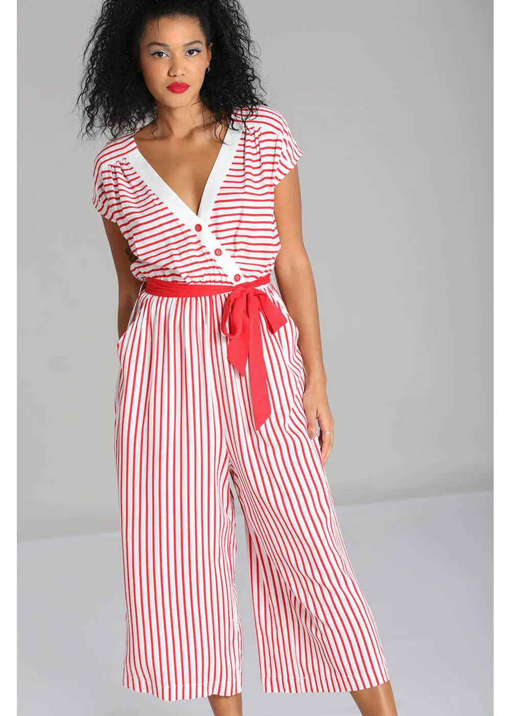 Hell Bunny Ahoy Stripe 40's Jumpsuit Red