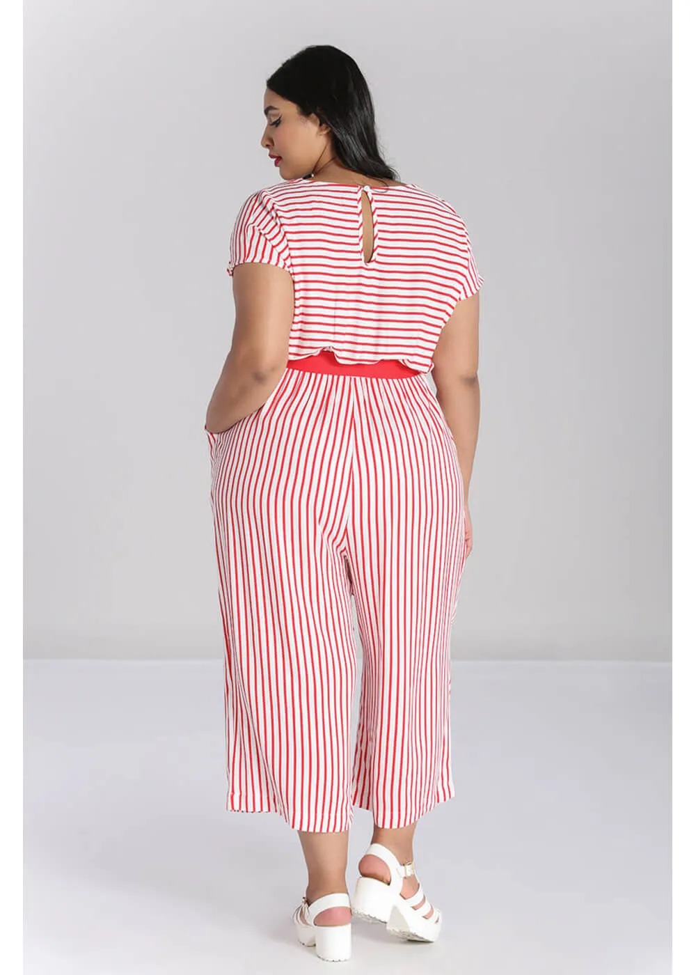 Hell Bunny Ahoy Stripe 40's Jumpsuit Red