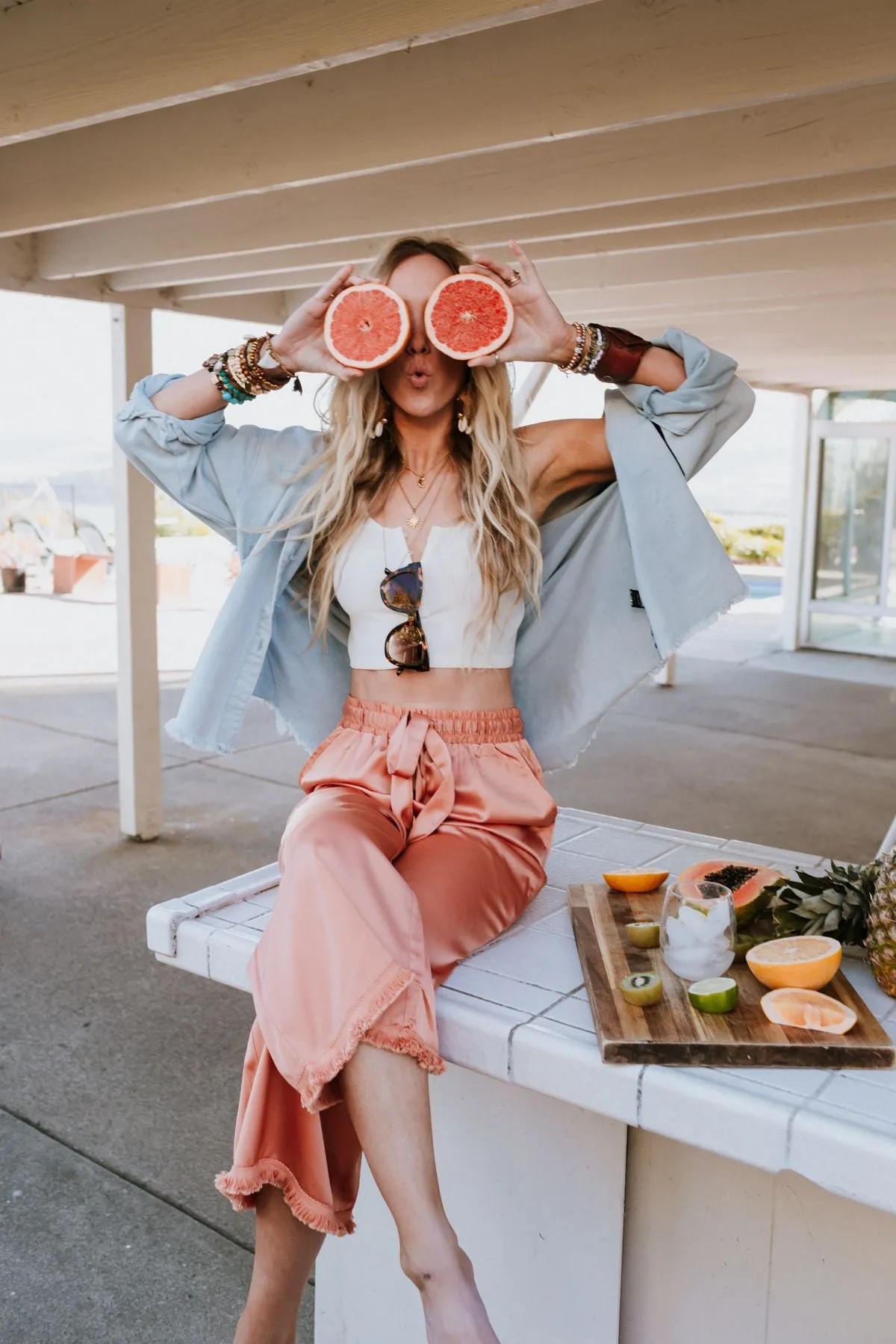 Here To Stay Fringed Culottes - Peach