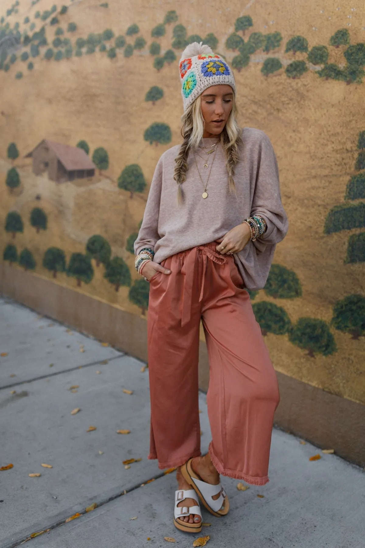 Here To Stay Fringed Culottes - Peach