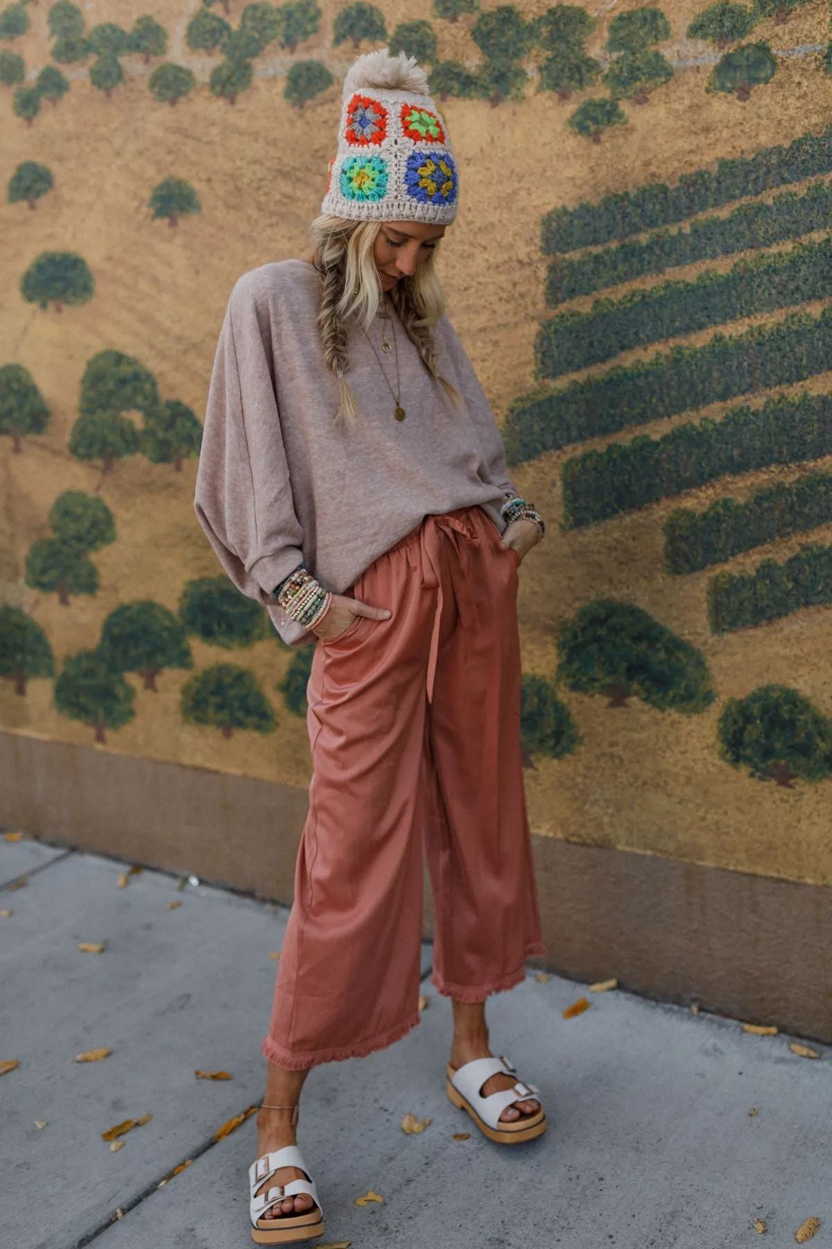 Here To Stay Fringed Culottes - Peach