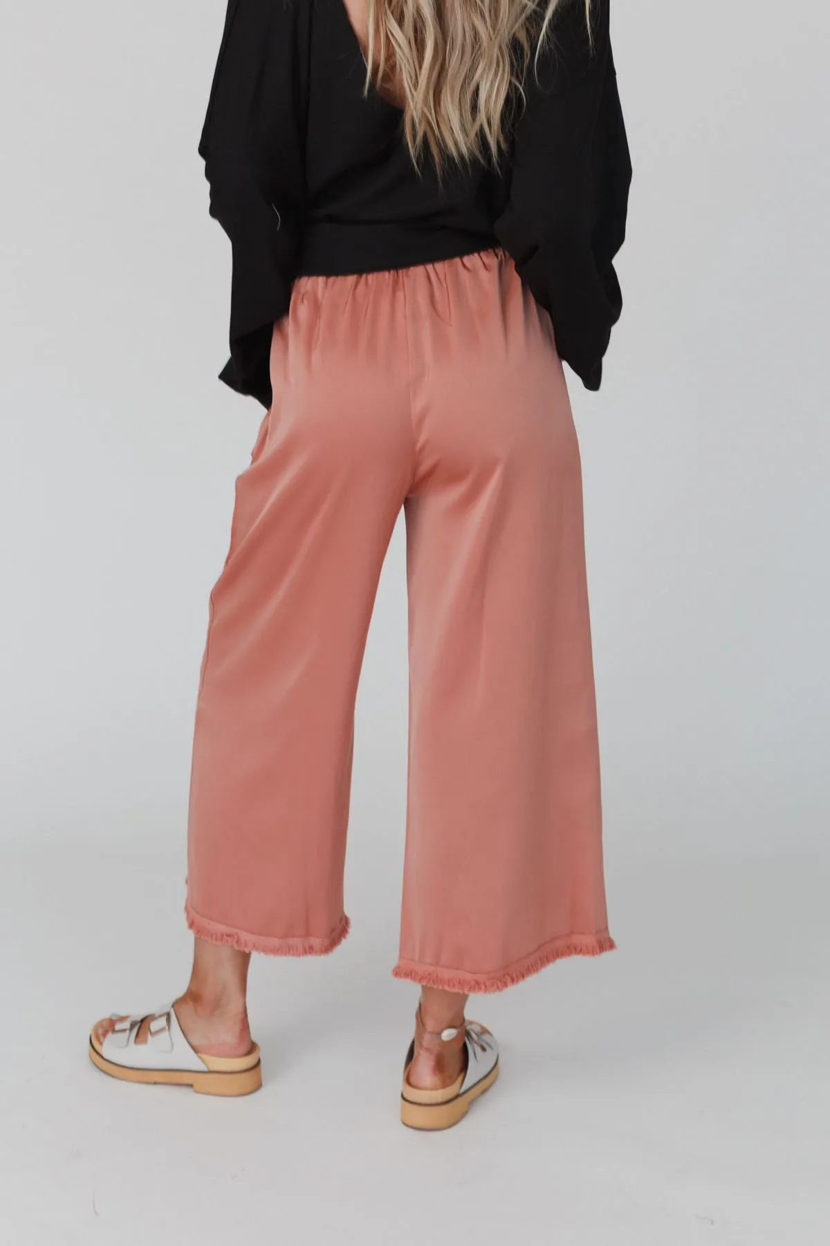 Here To Stay Fringed Culottes - Peach