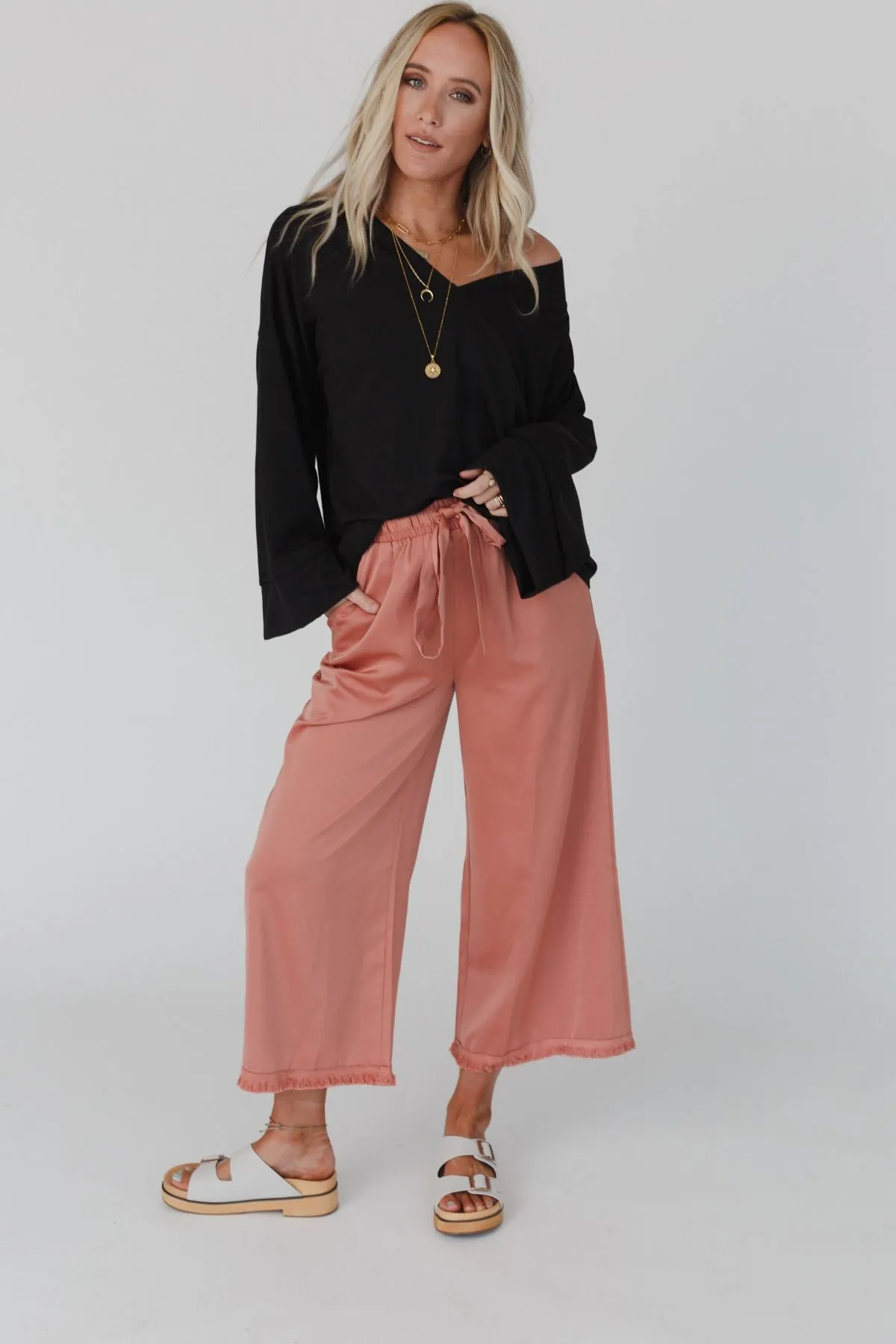 Here To Stay Fringed Culottes - Peach