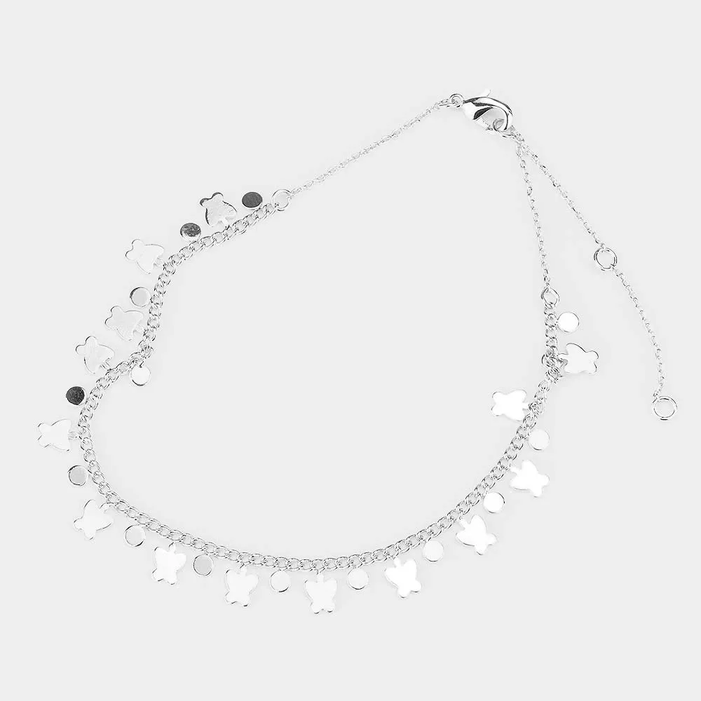 iLLASPARKZ White Gold Dipped Metal Disc Butterfly Station Anklet