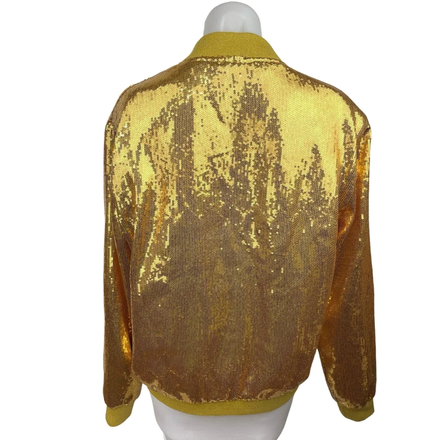 Jogal Gold Sequin Zip Long Sleeve Slim Fit Shiny Club Retro Bomber Coat Jacket M