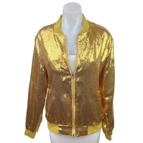 Jogal Gold Sequin Zip Long Sleeve Slim Fit Shiny Club Retro Bomber Coat Jacket M