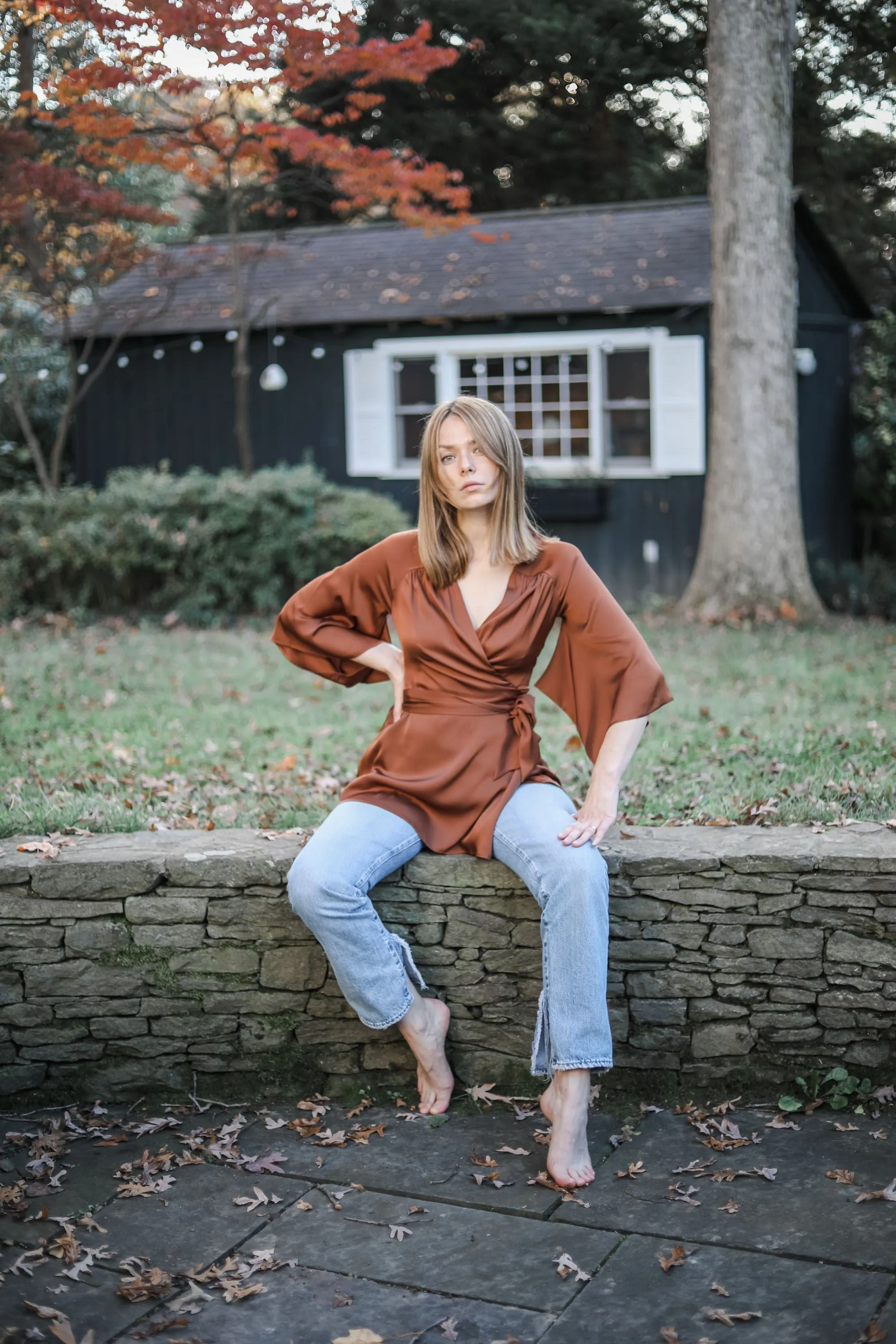 Juno Kimono Top / Sugar Almond Brown Silk