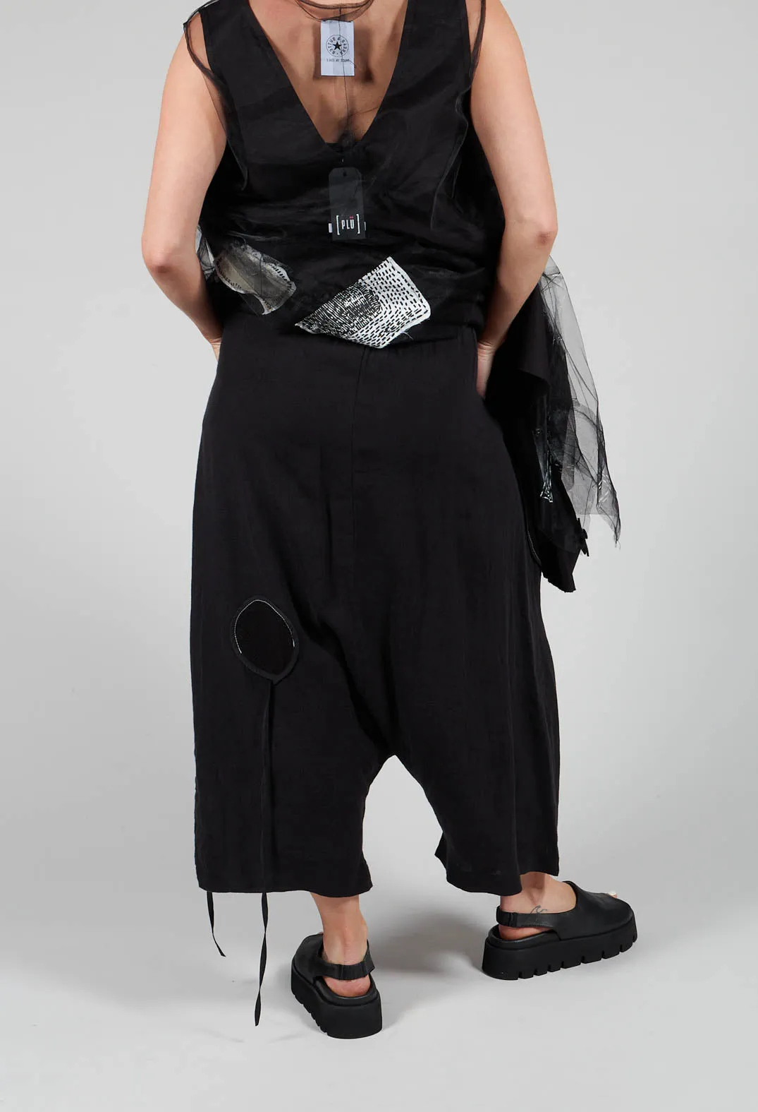 Keten Drop-Crotch Culottes in Black