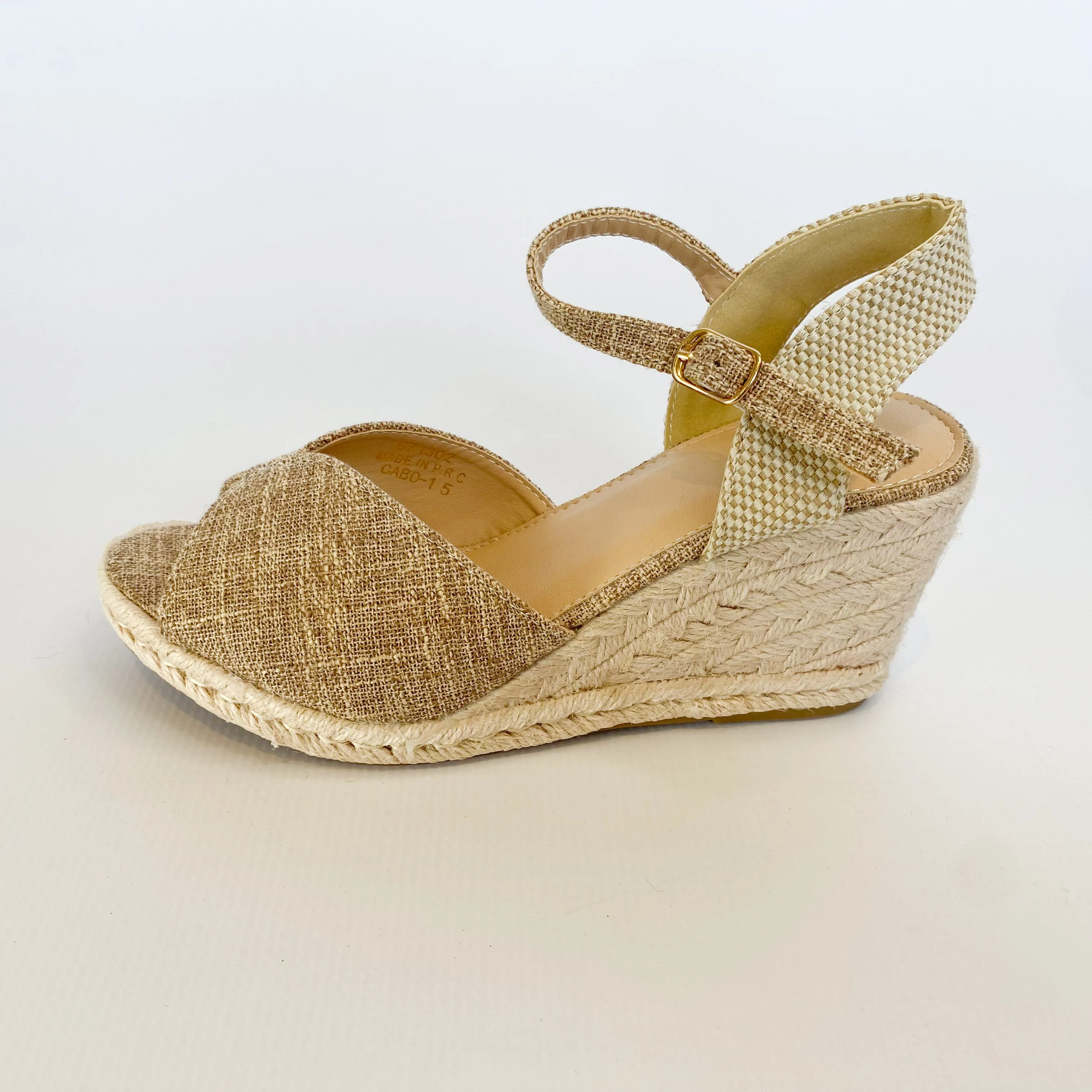 KG natural canvas ankle strap wedge