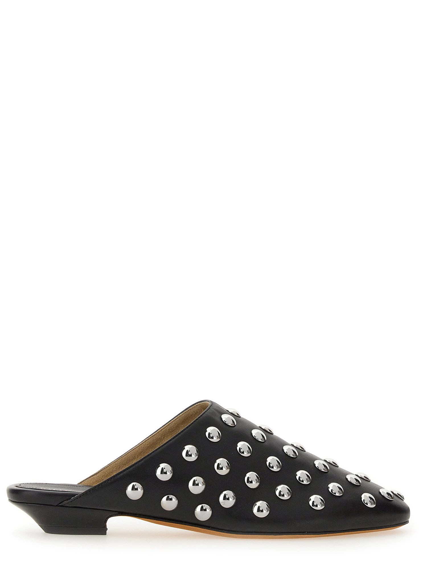 KHAITE     LEATHER OTTO MULES WITH STUDS