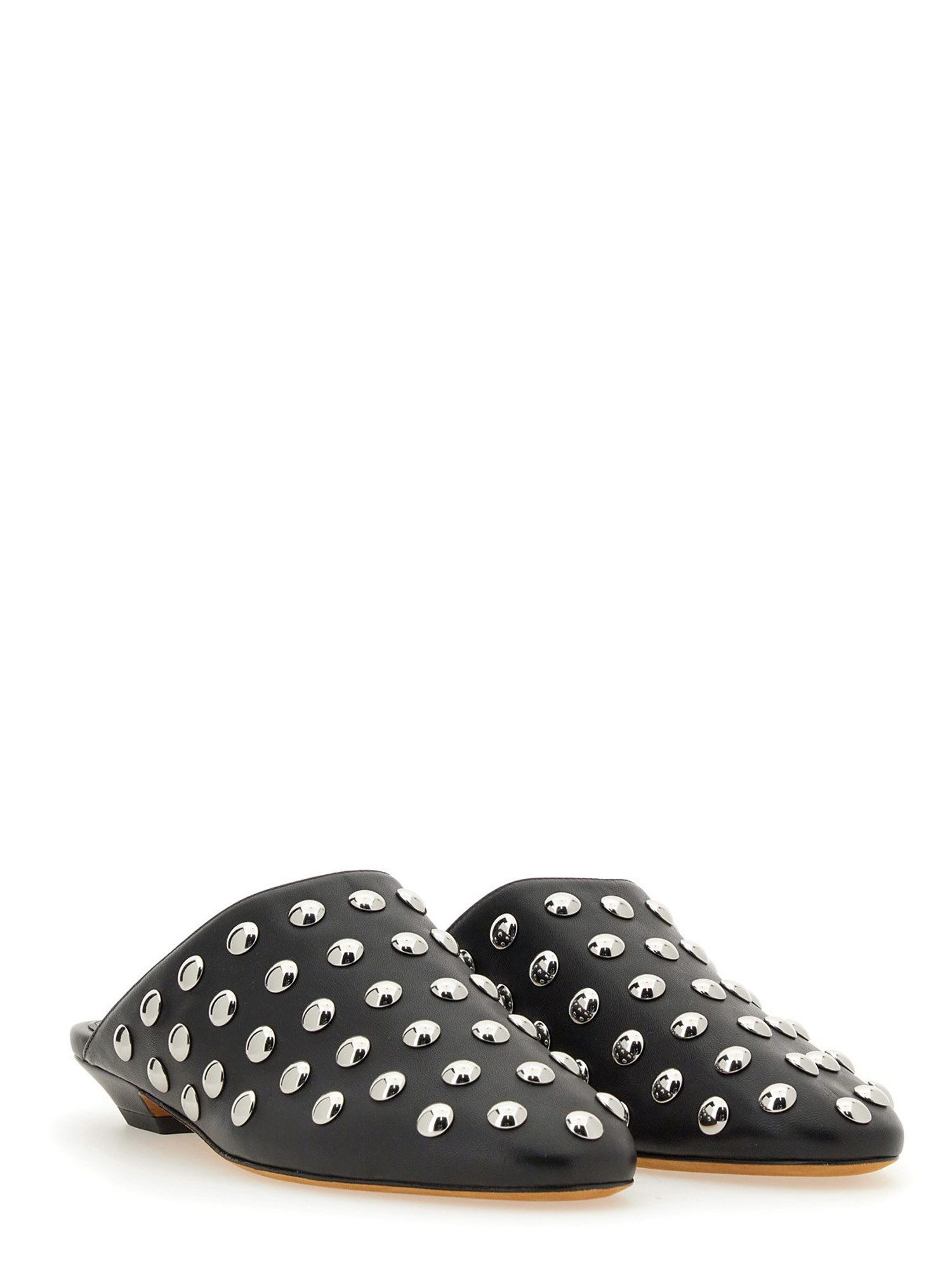 KHAITE     LEATHER OTTO MULES WITH STUDS