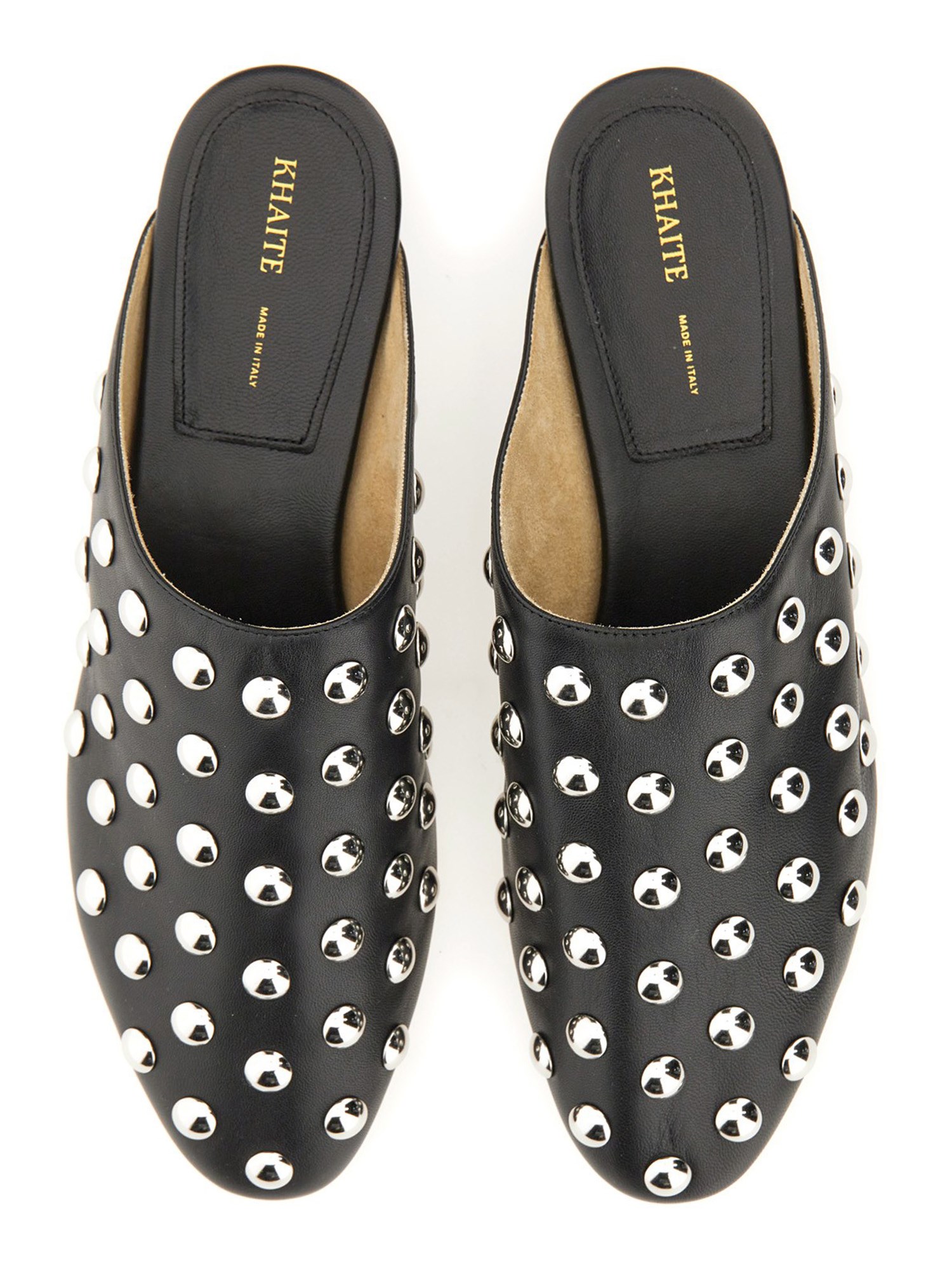 KHAITE     LEATHER OTTO MULES WITH STUDS