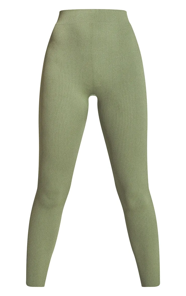 Khaki Structured Contour Ribbed Leggings