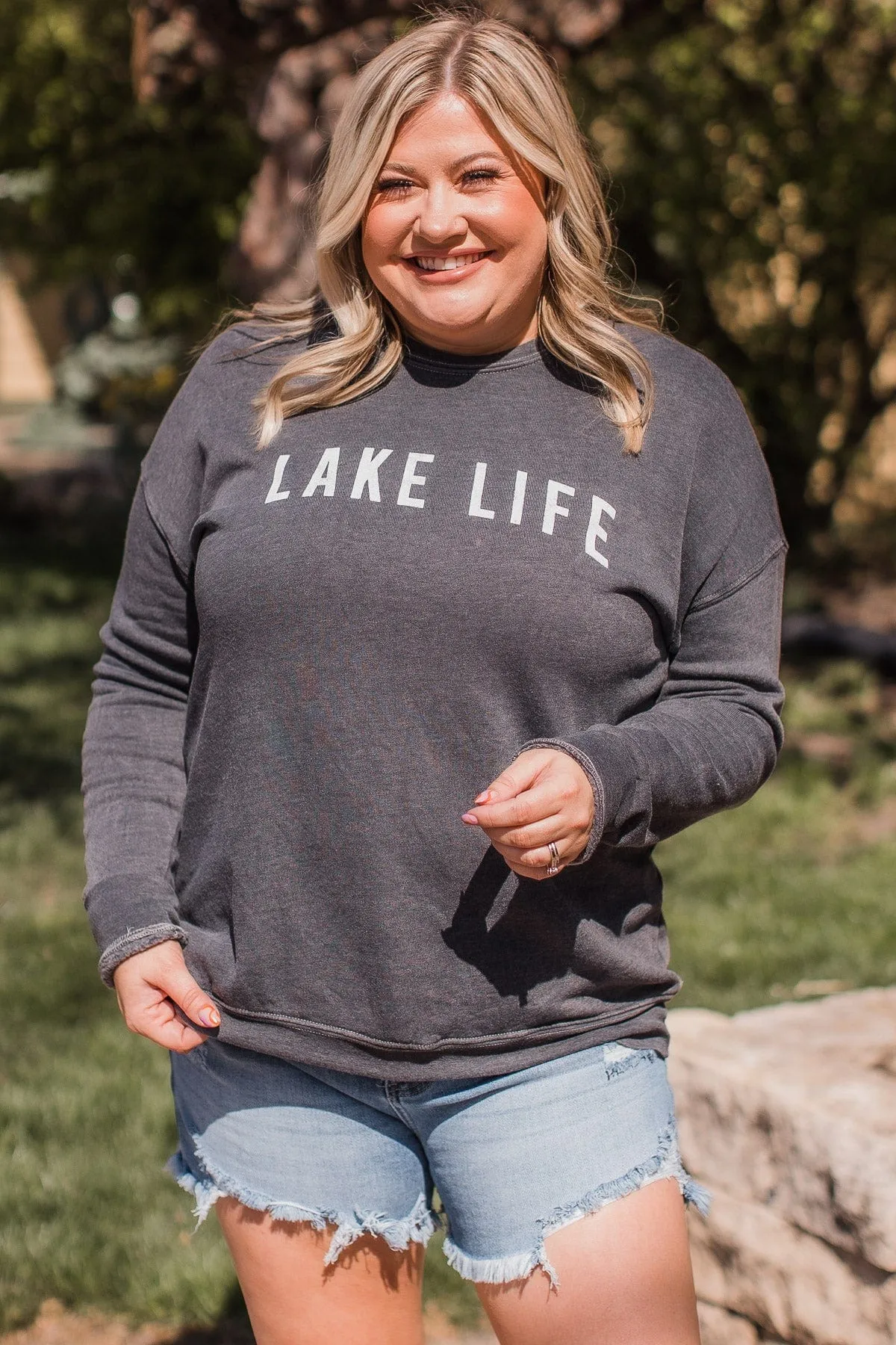 Lake Life Crew Neck Pullover- Charcoal