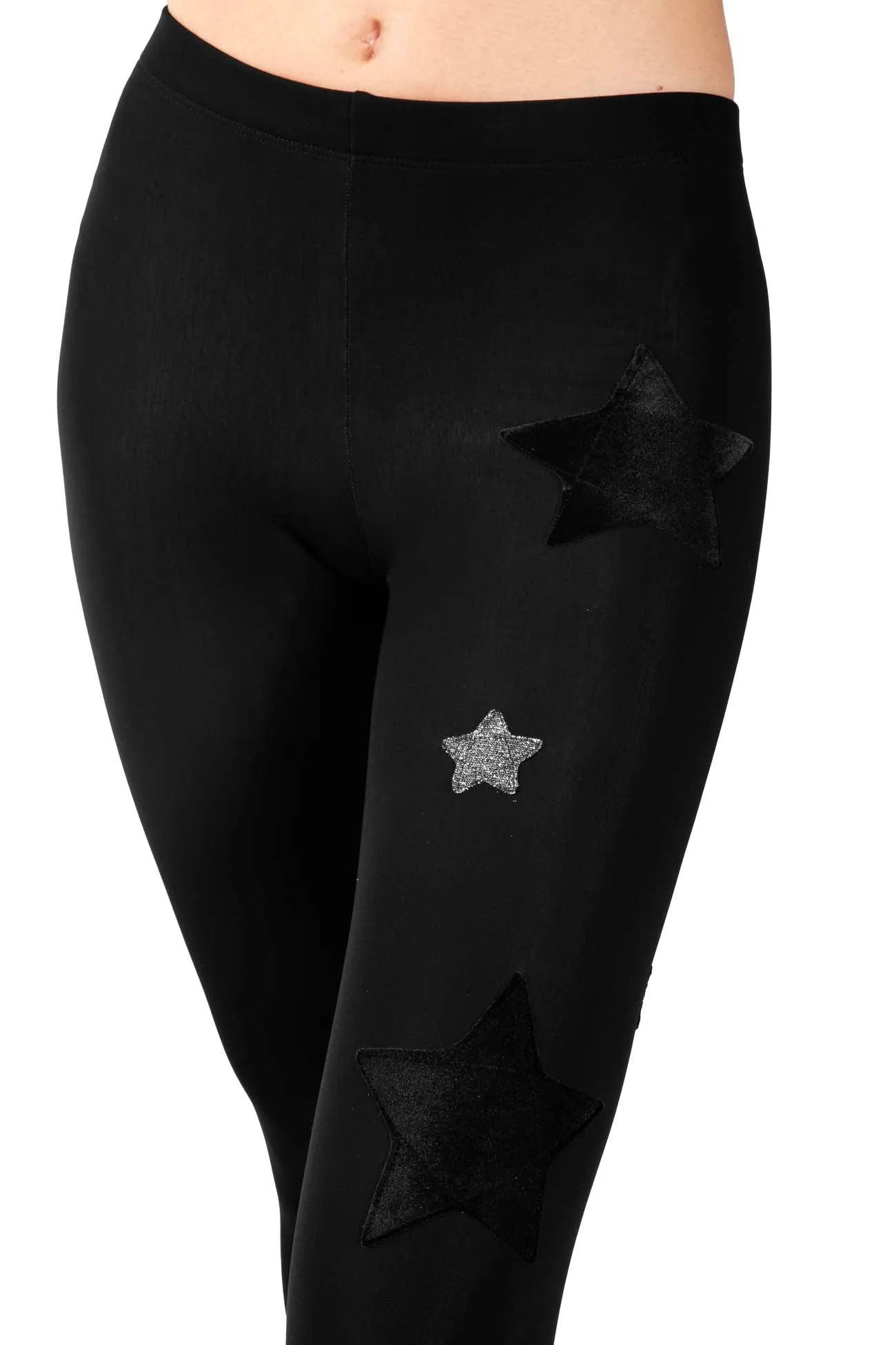 Leggings Cascata di Stelle in lycra felpata Stelle Nere e Argento