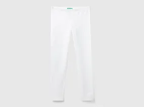 Leggings in stretch cotton with logo - White | Benetton