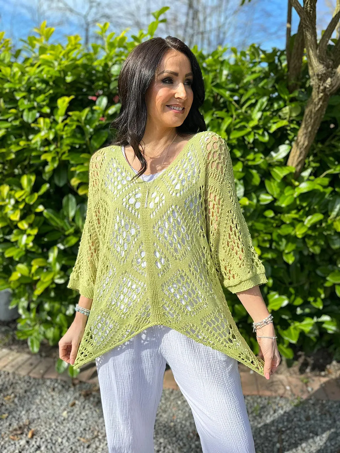 Lime Diamond Pattern Loose Knit Top Erin