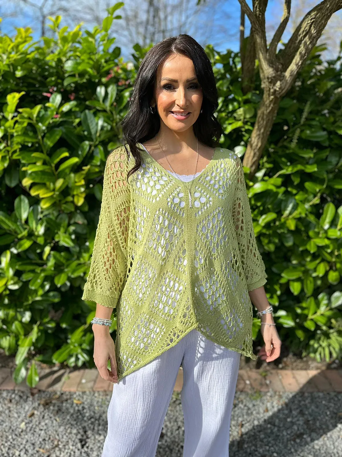 Lime Diamond Pattern Loose Knit Top Erin