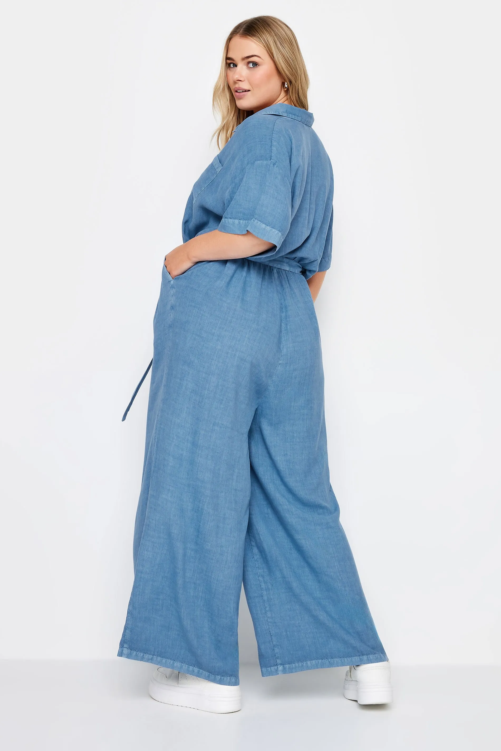 LIMITED COLLECTION Curve Blue Chambray Wide Leg Jumpsuit