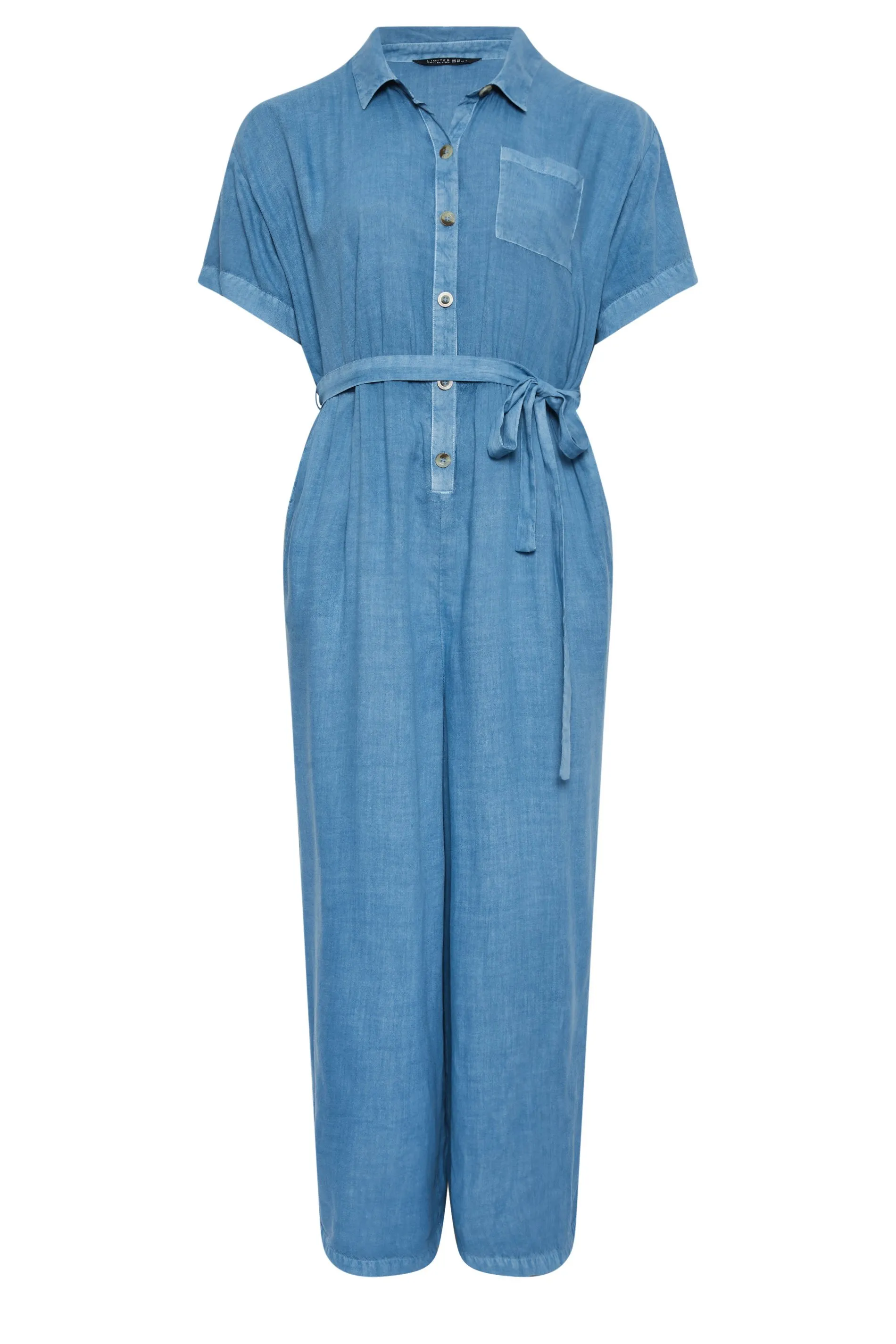 LIMITED COLLECTION Curve Blue Chambray Wide Leg Jumpsuit