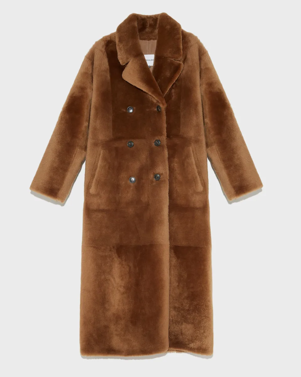 Long Double-Breasted Coat in Lambskin