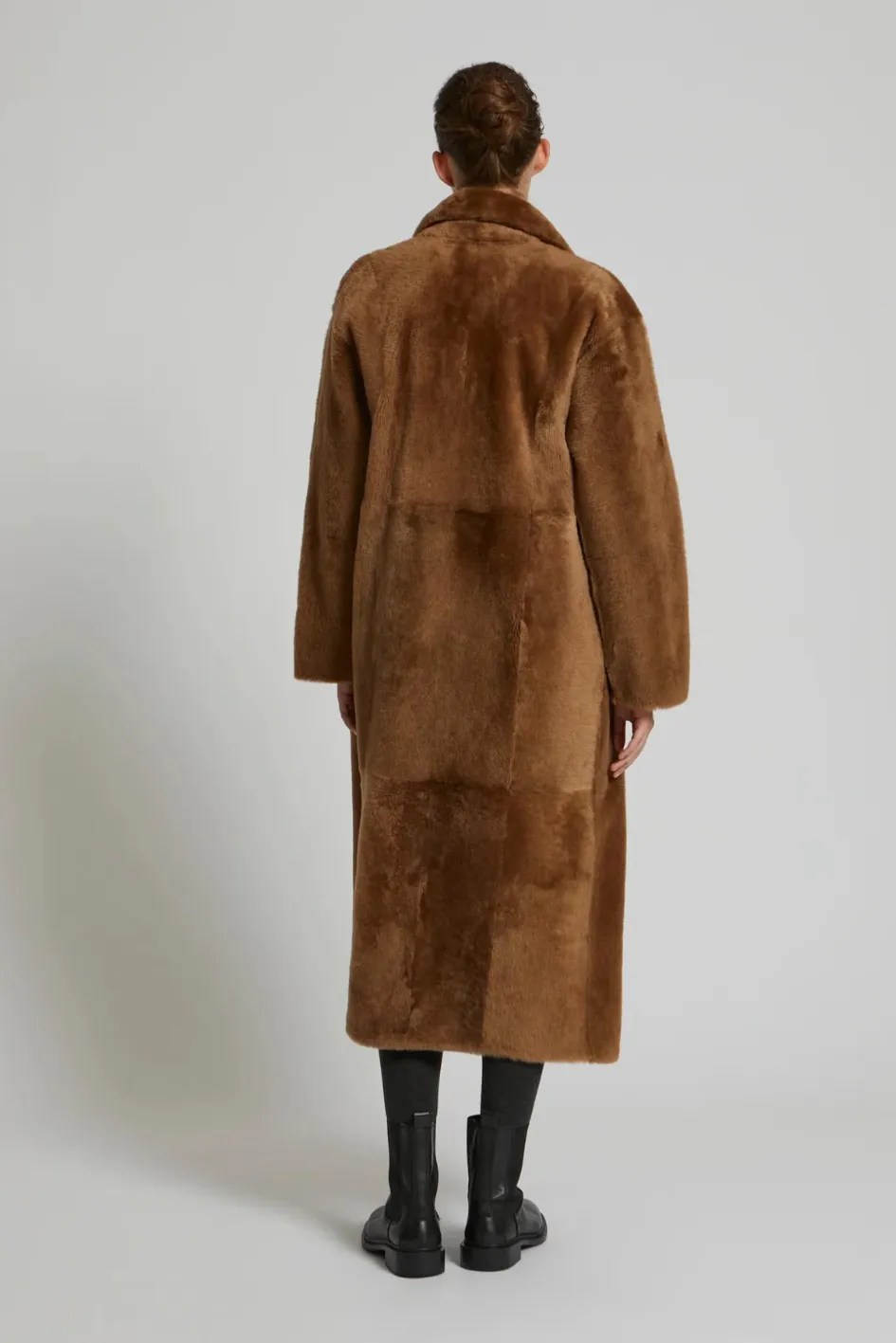 Long Double-Breasted Coat in Lambskin