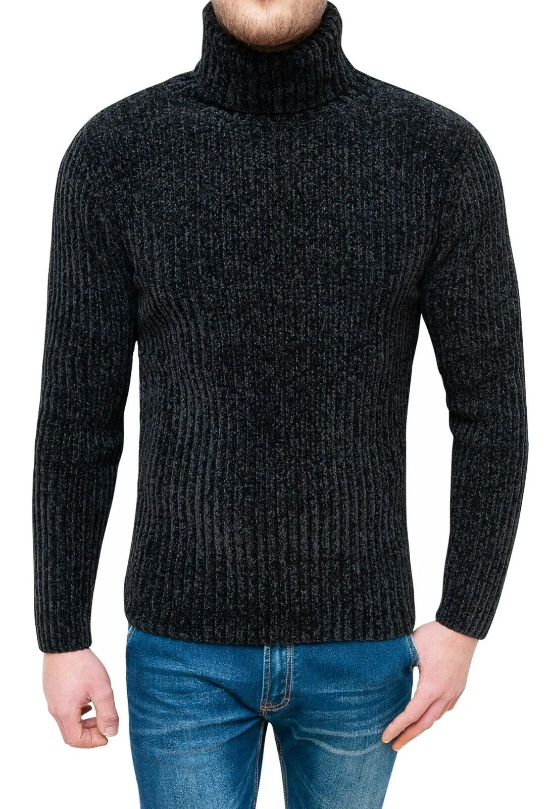 MAGLIONE DOLCEVITA UOMO NERO INVERNO CASUAL PULLOVER CINIGLIA taglia da S a 3XL