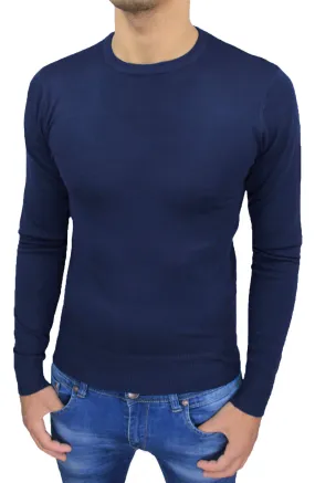 MAGLIONE PULLOVER UOMO BLU SLIM FIT CASUAL INVERNALE MAGLIONCINO da S a XXXL