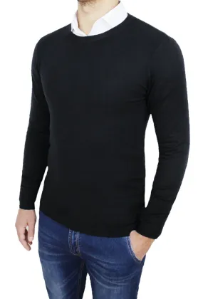 MAGLIONE UOMO SARTORIALE NERO ELEGANTE CASUAL GOLF PULLOVER GIROCOLLO INVERNALE