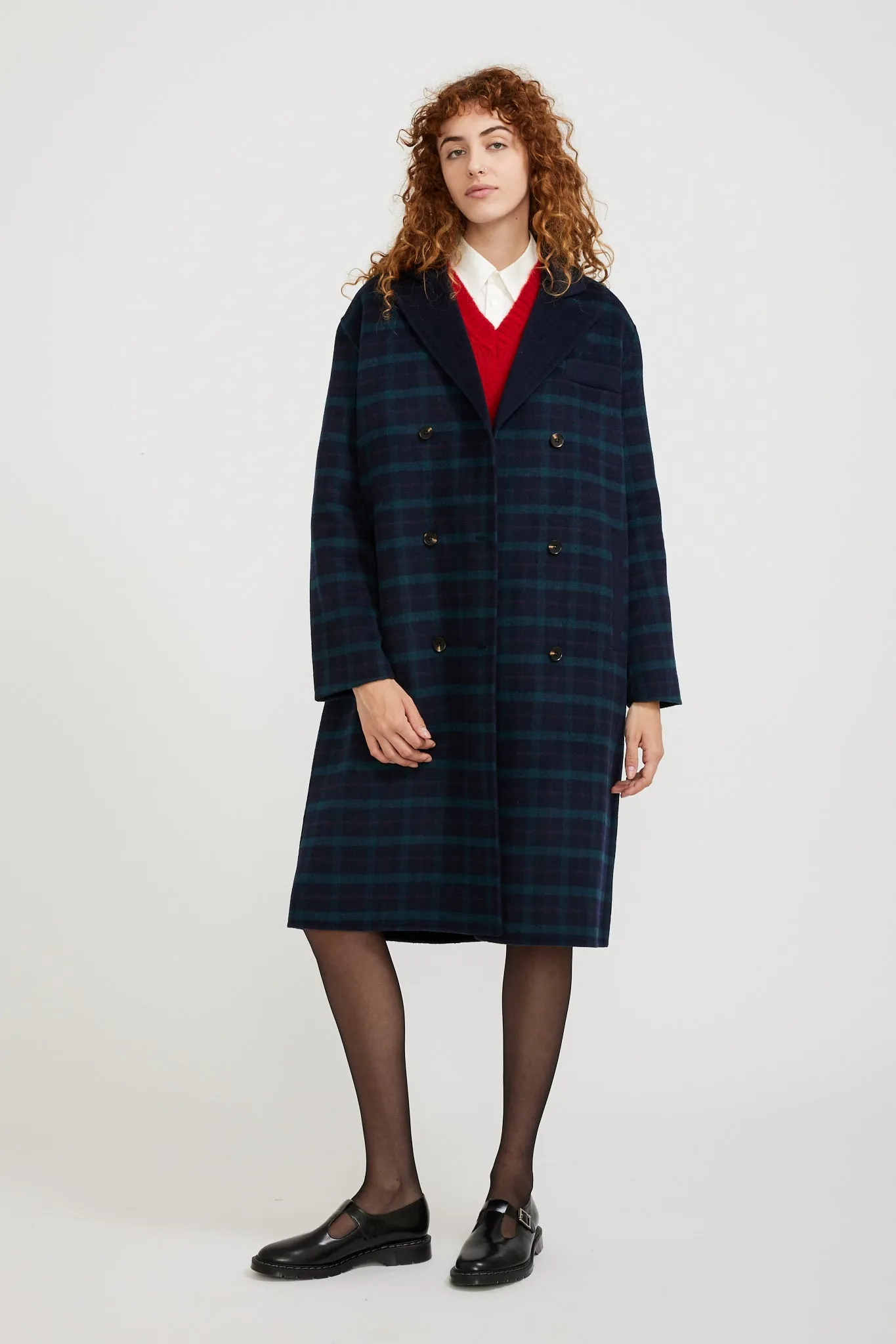 Manine Tartan Coat Navy