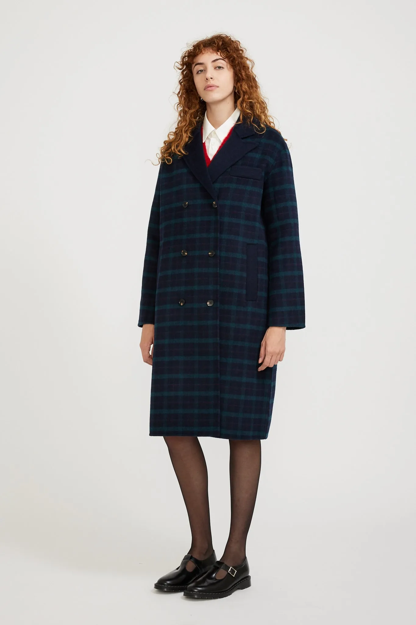 Manine Tartan Coat Navy