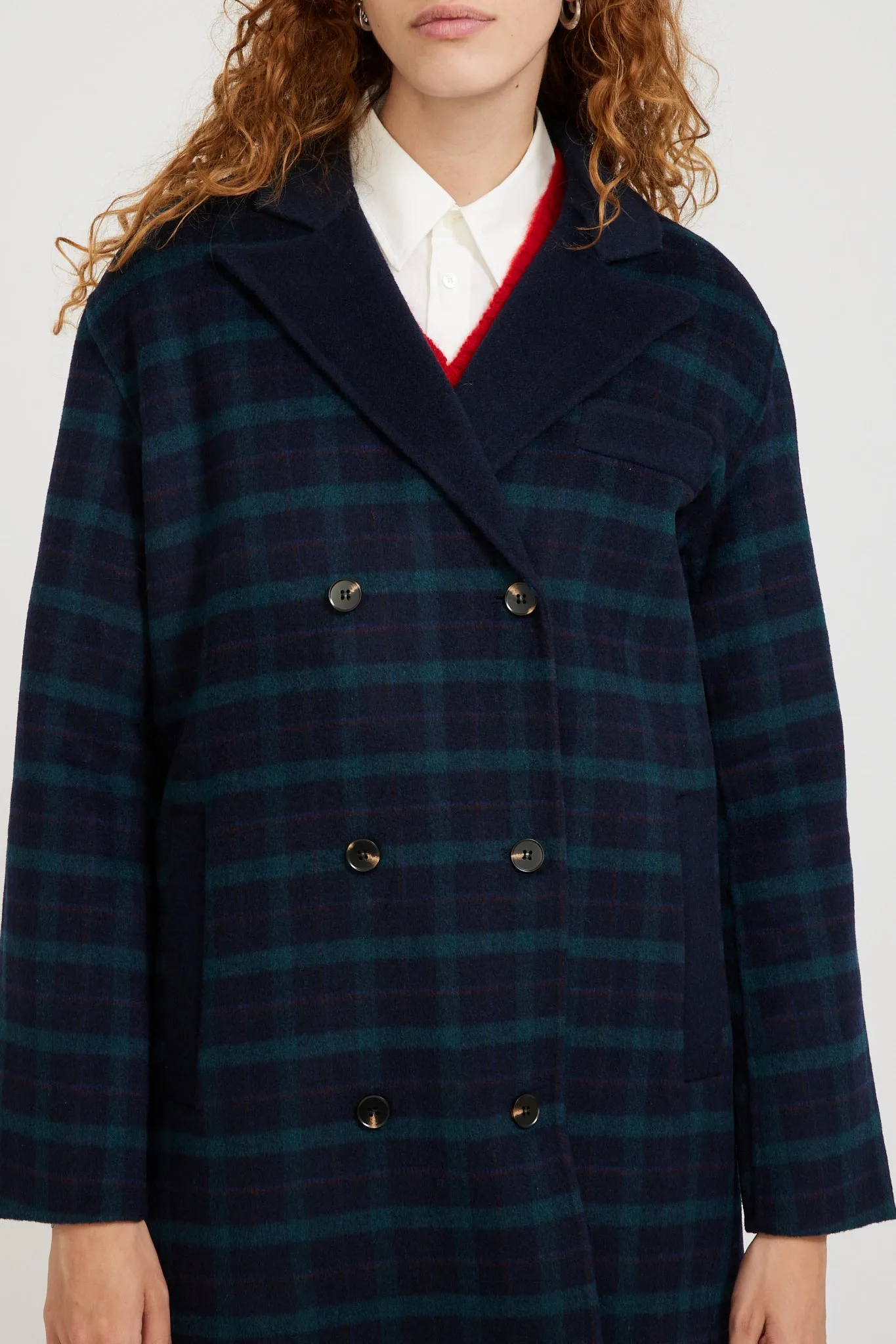 Manine Tartan Coat Navy