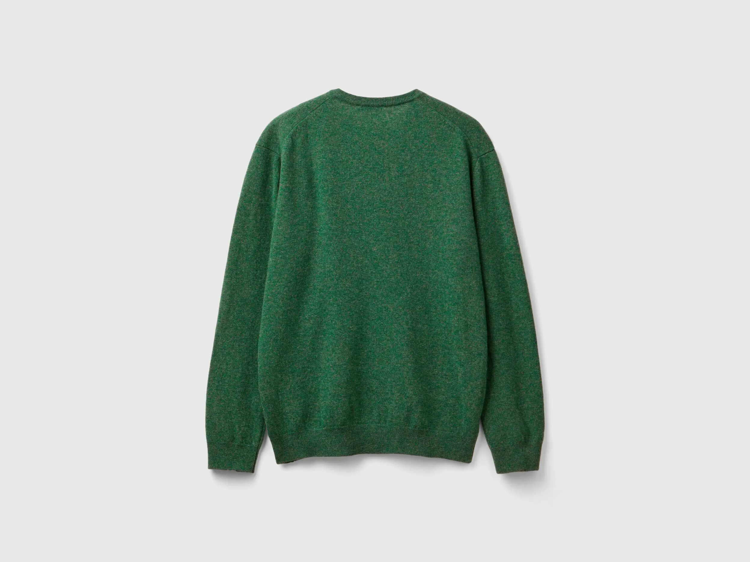 Marl green V-neck sweater in pure Merino wool - Green | Benetton