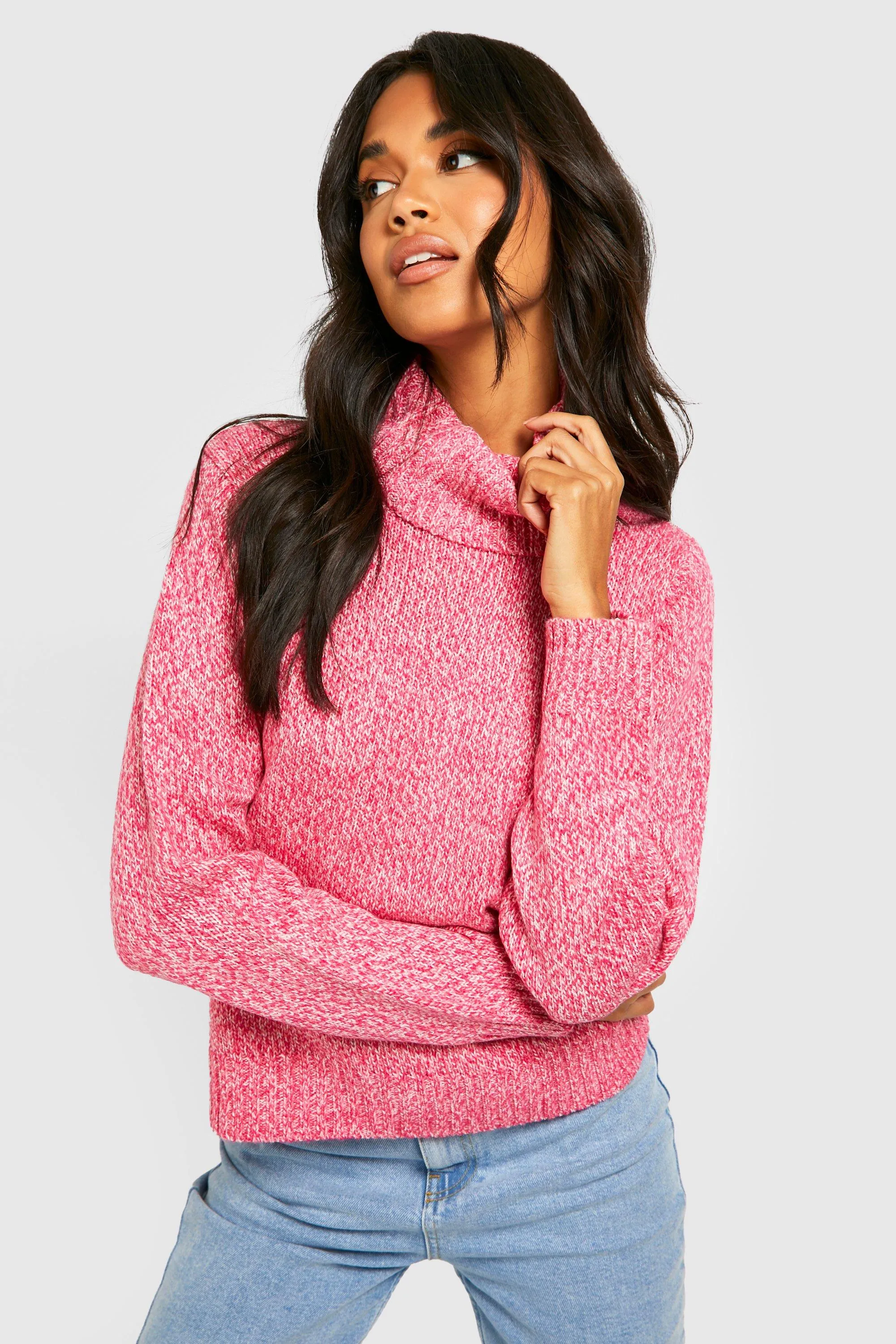 Marl Knit Turtleneck Crop Sweater