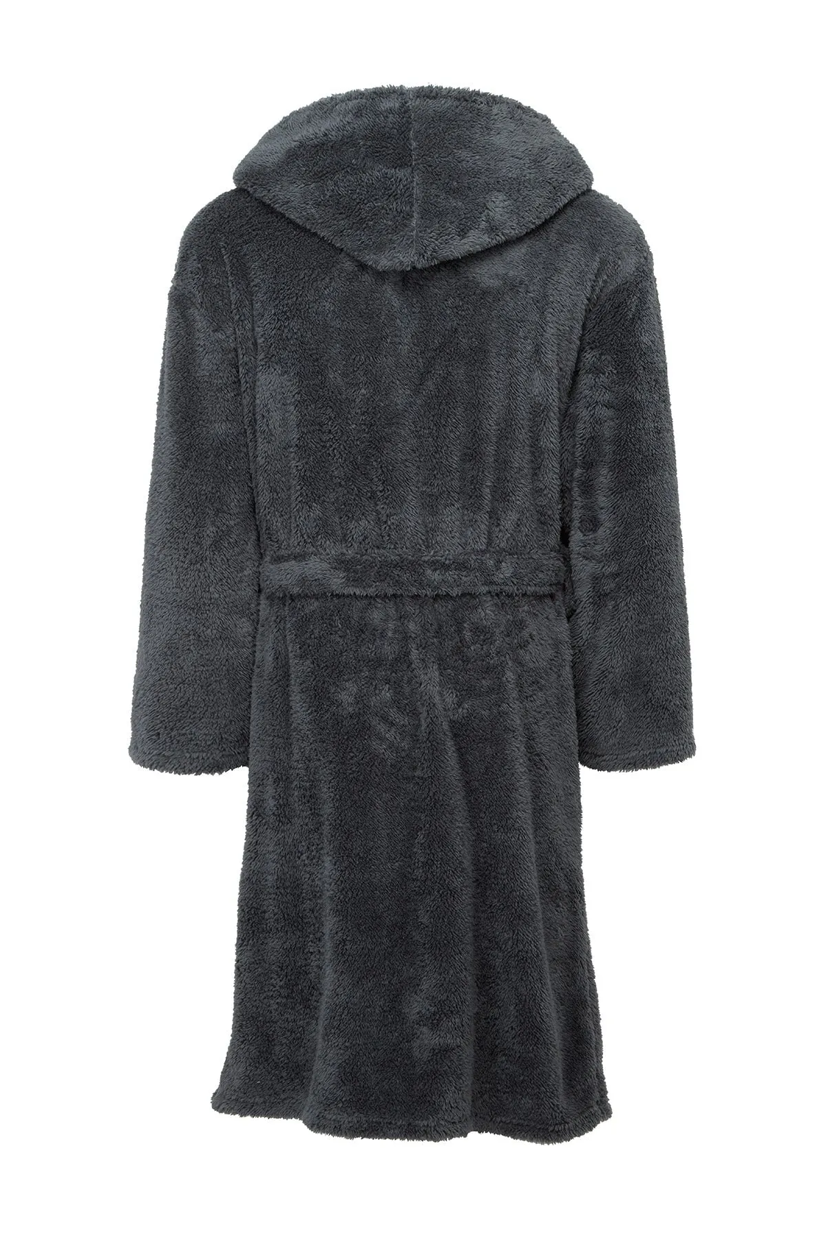 Mens Sherpa Hooded Fleece Robe in Charcoal