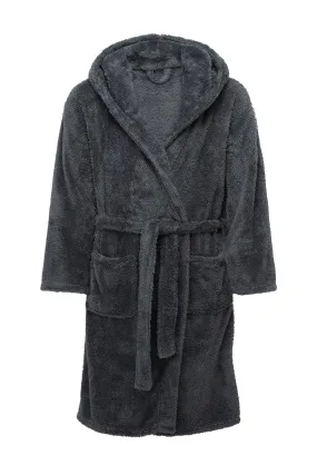 Mens Sherpa Hooded Fleece Robe in Charcoal