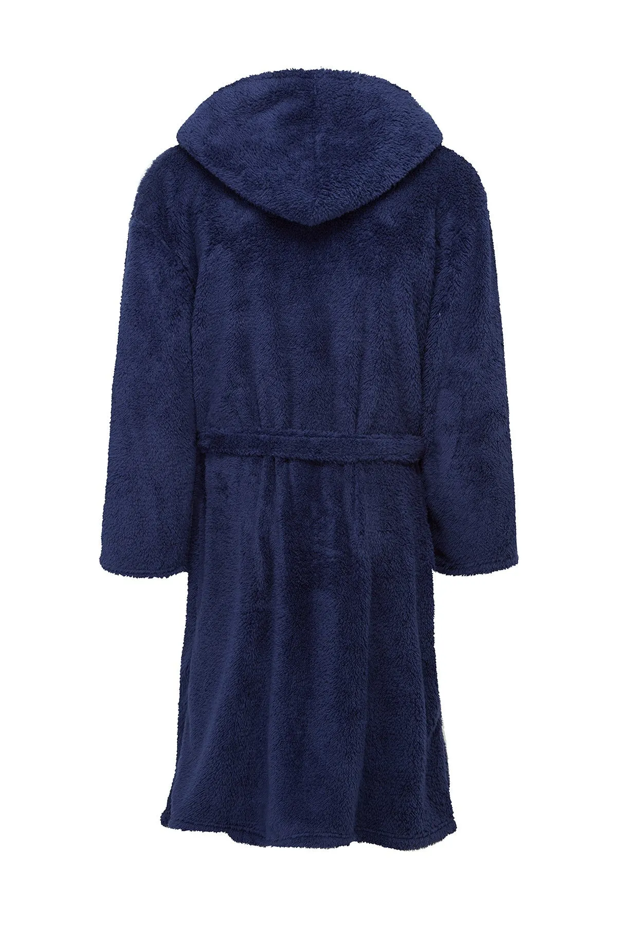 Mens Sherpa Hooded Fleece Robe in Navy