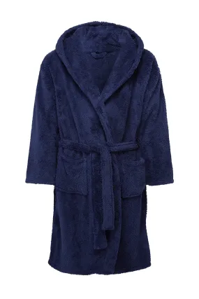 Mens Sherpa Hooded Fleece Robe in Navy