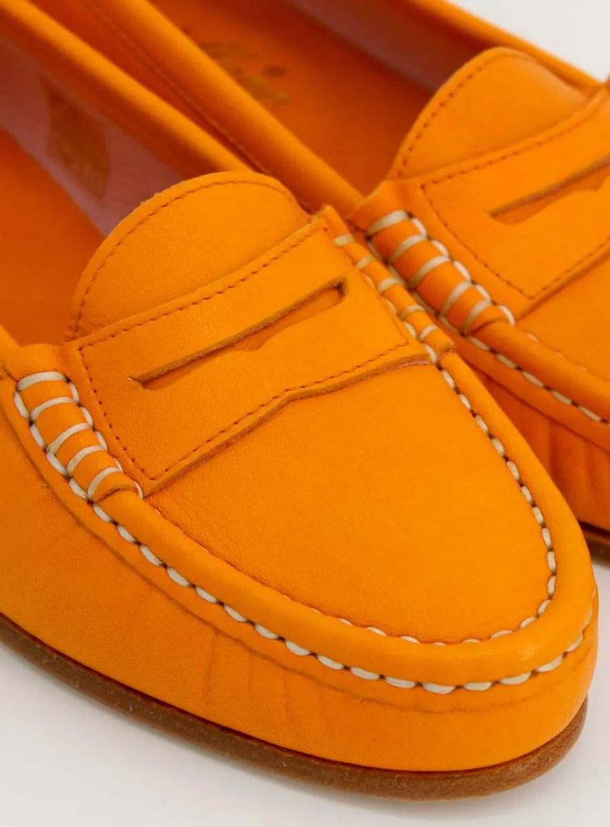 Mocasines de mujer Roma en piel de color naranja