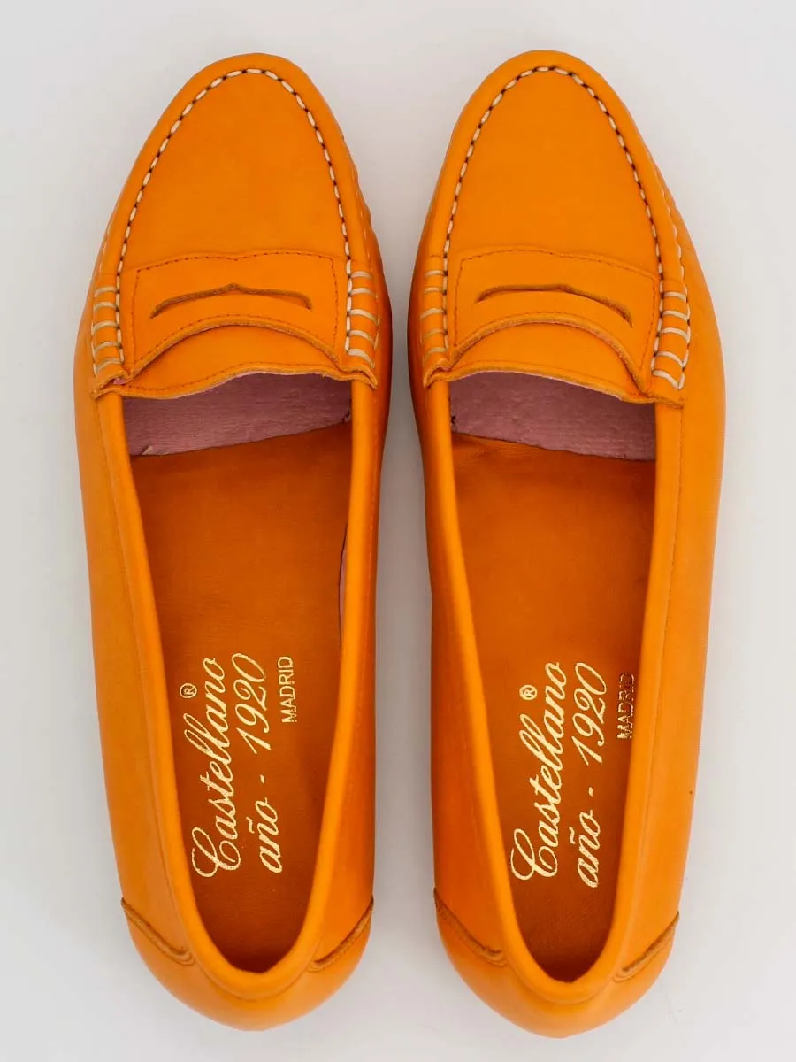 Mocasines de mujer Roma en piel de color naranja