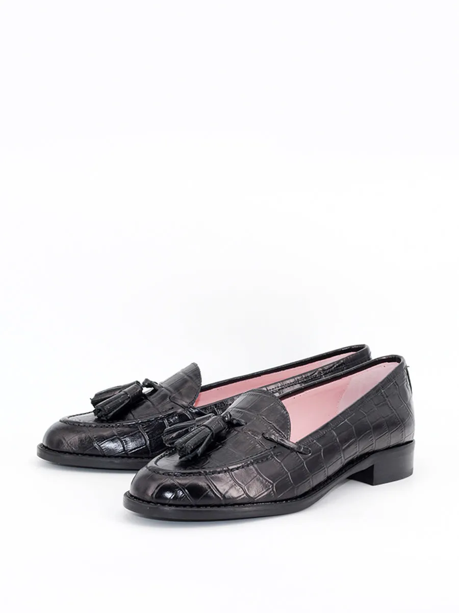 Mocasines Ibiza borlas piel coco negro